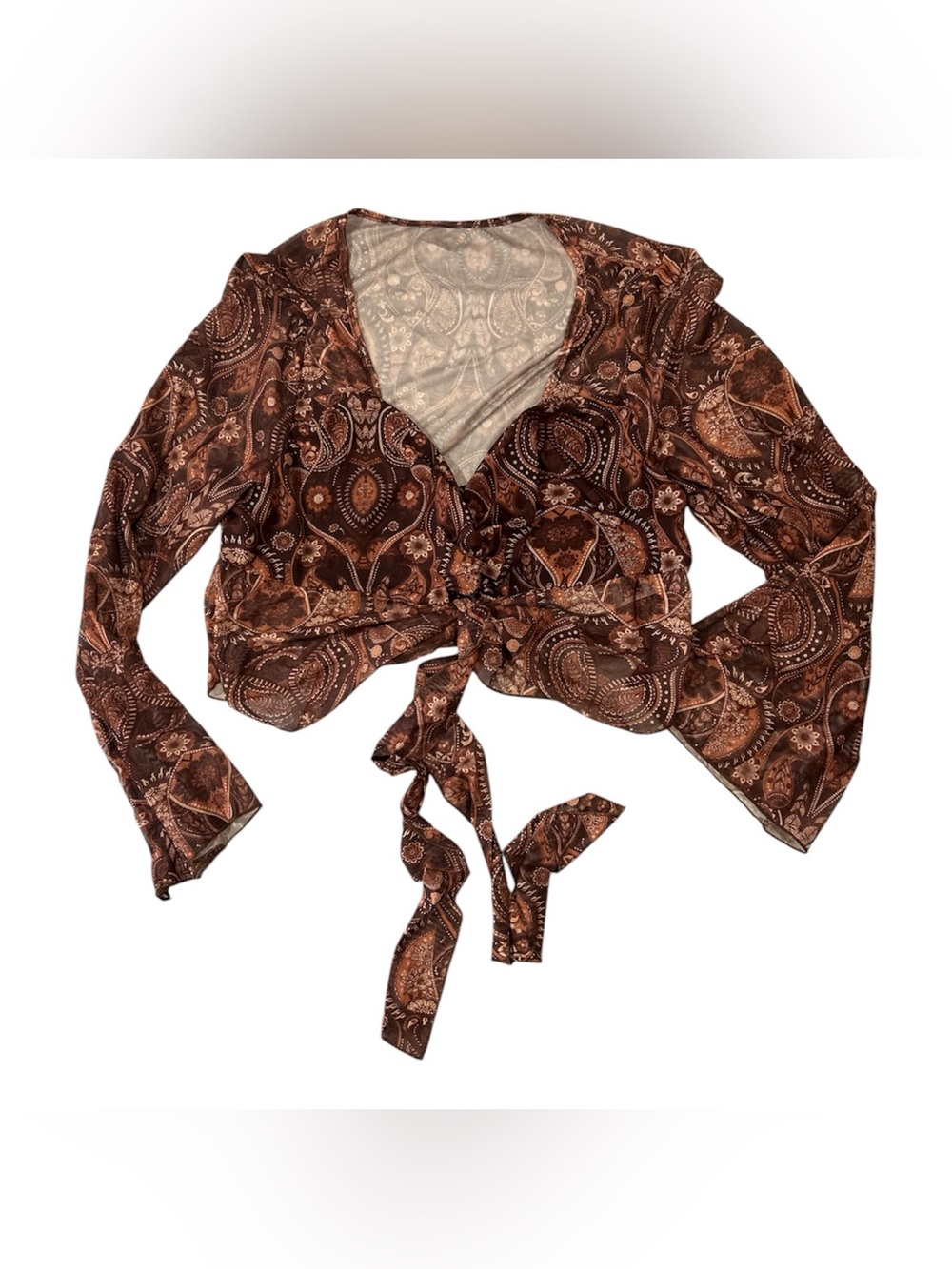 SHEIN Brown Paisley Tie-Front Women’s Top Sz 3XL